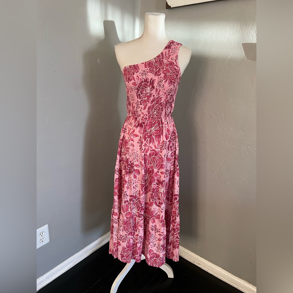 ZESICA Elegant Pink Floral One-Shoulder Dress SIZE S